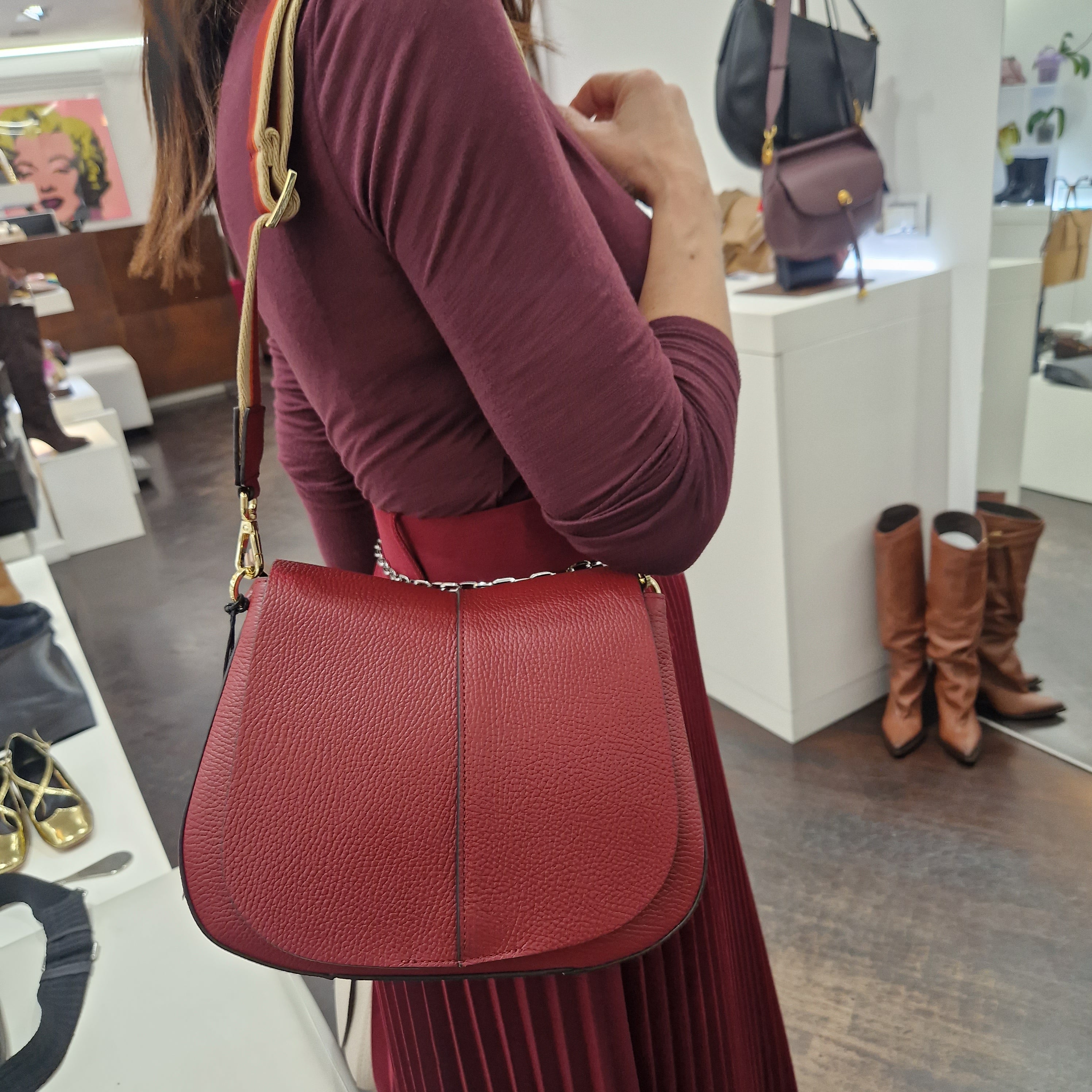 Gianni Chiarini borsa linea Helena Raund rosa cipria formato medio bordò