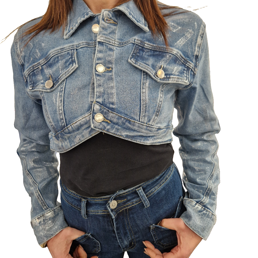 Silver laminated denim jacket