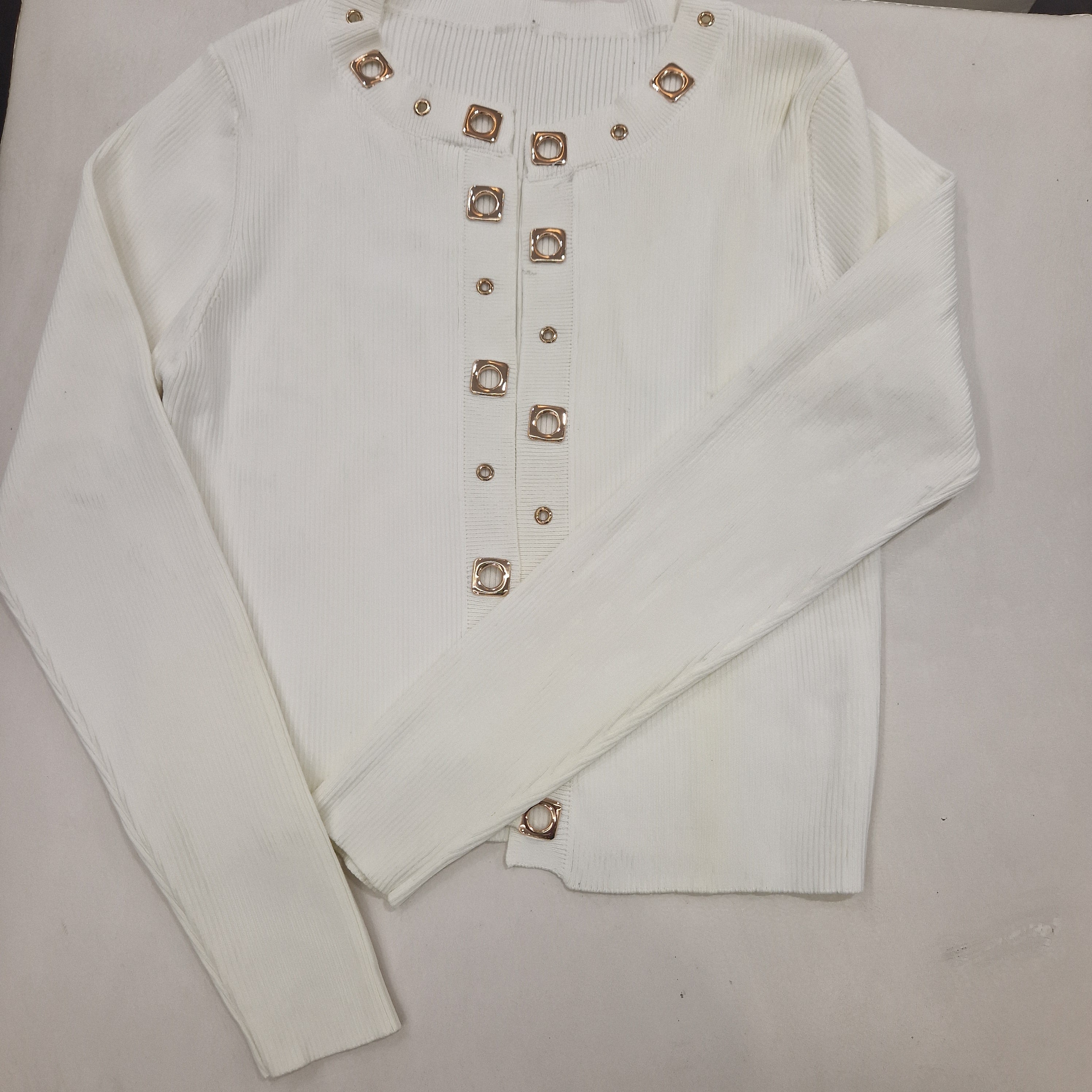 Maglia cardigan bianca dettagli oro