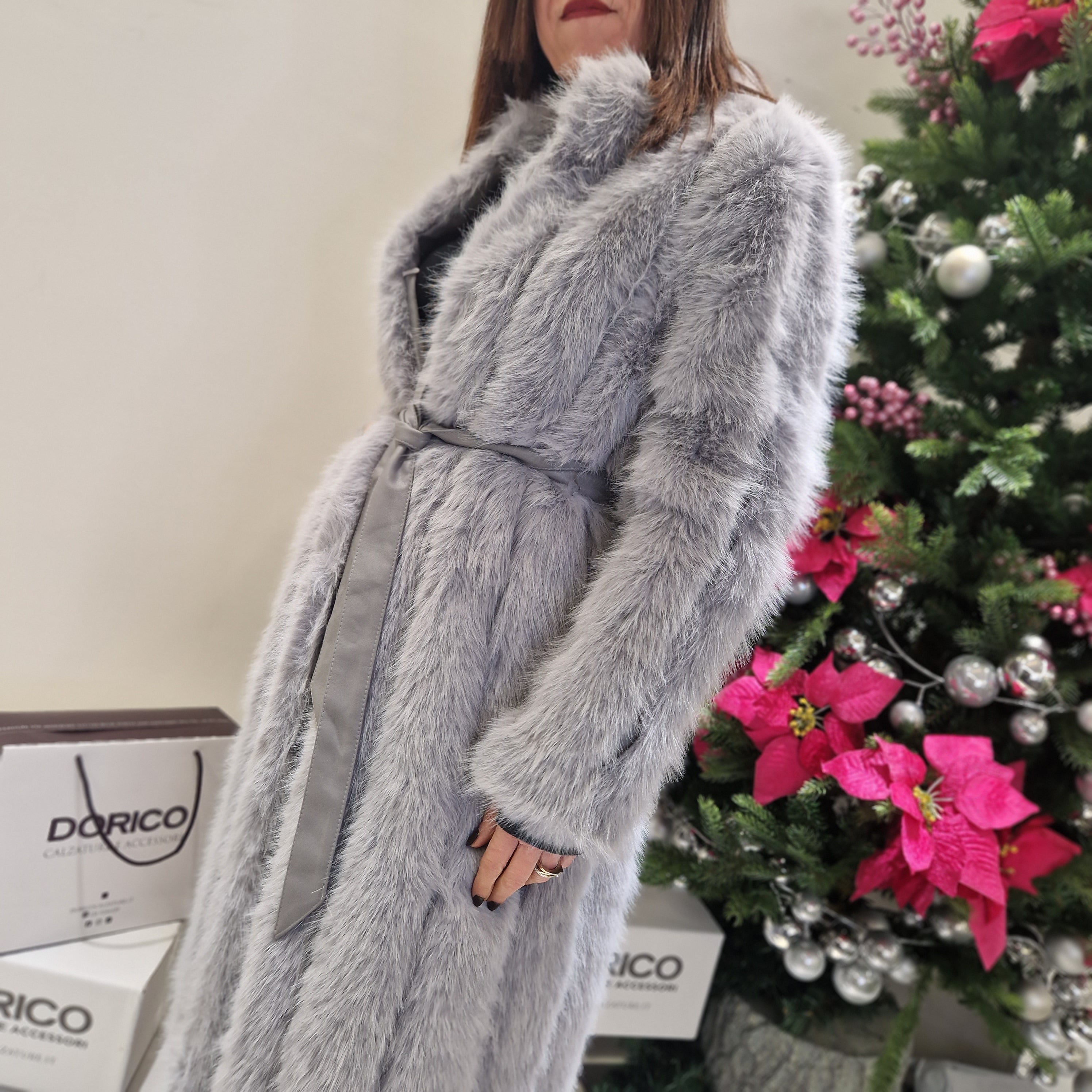 Cappotto ecofur grigio perla